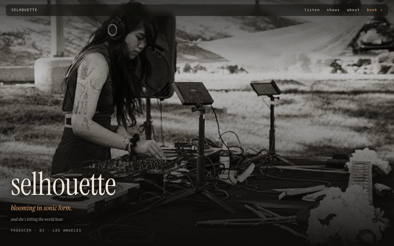 the heavy meadow homepage hero: photographic, amber on ink