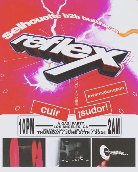 flyer for reflex at the falls lounge, selhouette b2b buttface_